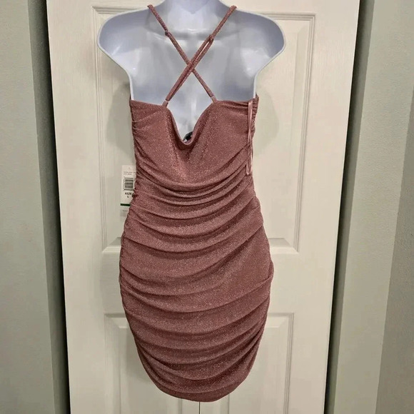 Jump Size Large metallic party bodycon dress with ruched sides in Rose color NWT - Picture 5 of 9